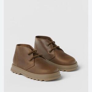Zara Boys Toddler Brown Leather Lace Up Moccasin Dress Chelsea Boot